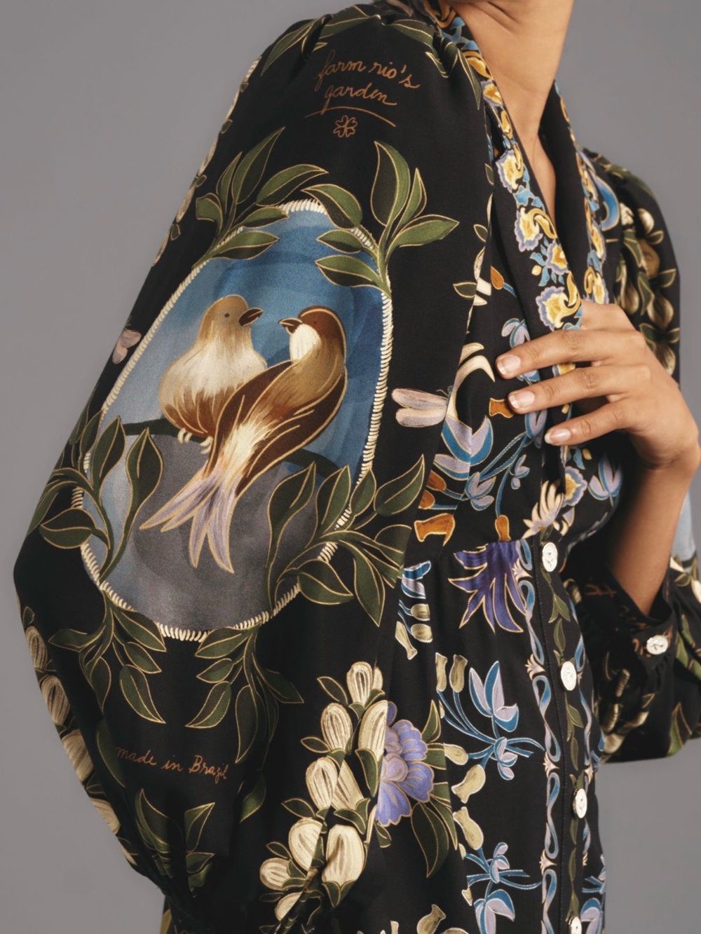 NWT FARM Rio Winter Garden Mini Dress XL Bird Floral Puff Sleeve Boho Dress $248 - Picture 4 of 16